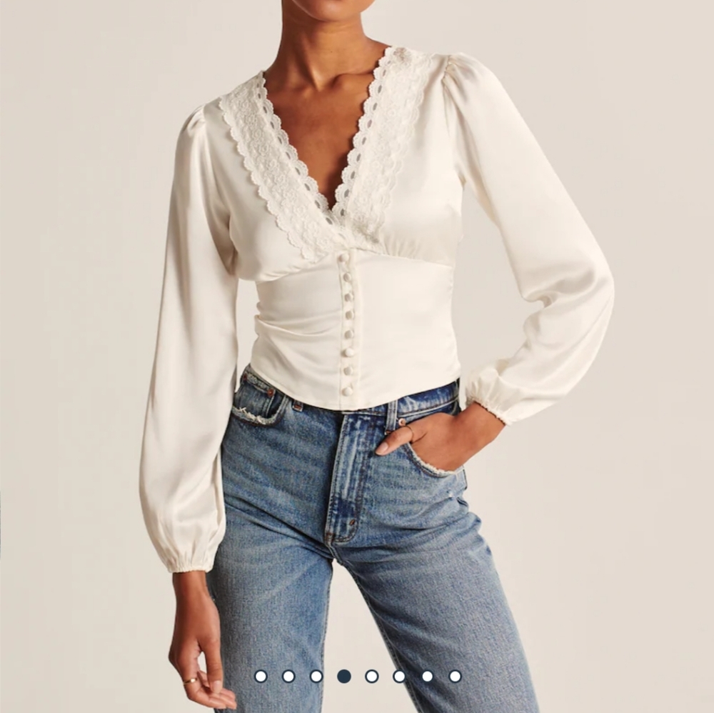 Abercrombie & Fitch White Lace Trim Blouse